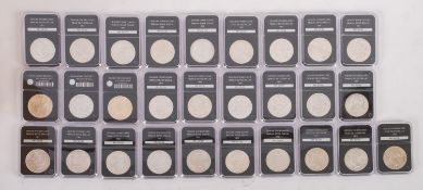 A collection of twenty eight USA Silver Peace dollars, uncirculated and cased.