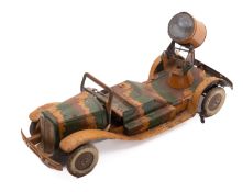 A Mettoy tinplate clockwork army searchlight lorry, with battery operated slight,