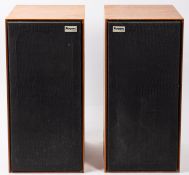 A pair of teak Rogers Studio 1 speakers.