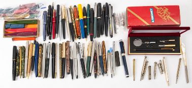 A collection of various fountain pens, ball pens and propelling pencils etc,