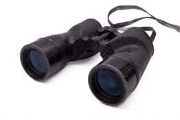 A pair of naval style binoculars, unsigned, in black resin case.