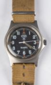 CWC a quartz military issue wristwatch the round black dial having luminous Arabic numerals,