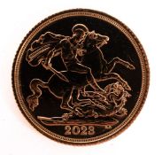 A 2023 Charles III Sovereign coin.