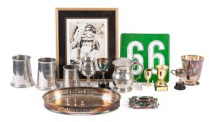A collection of motor racing trophies awarded to Fred Saunders.