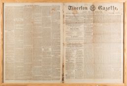 A first edition of the Tiverton Gazette Newspaper April 27th 1858.