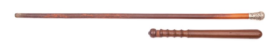A Devonshire Regiment white metal mounted walking cane.