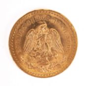 A Mexican 1947 50 Pesos gold coin. 41.6g approx.