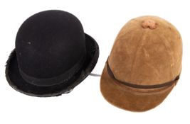 A Harry Hall 'The Triple Crown' brown riding hat, together with a 'G.A Dunn and Co.