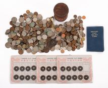 Collection of coins in jars and tins, with three sets Chinese old coins.