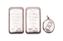 Two fine silver 100g ingots.
