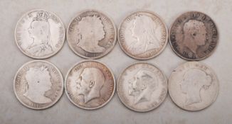 A group of half crowns, 1817, 1896,89,17,16,18,86 and 1818.