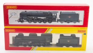 Two Hornby OO/HO BR 2-10-0 steam locomotives and tenders.