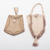 Two mid twentieth century cream, white, and gold colour beaded evening bags,
