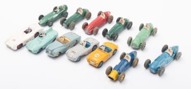 12 Dinky diecast racing cars.