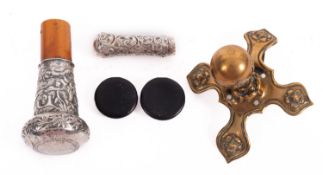 A British Army pattern gilt brass ball helmet final and crossplate,