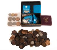 Collection of mainly British coins including 1953 plastic set.