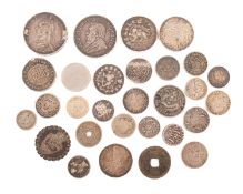 A collection of silver coins,