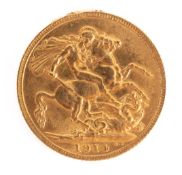 A 1914 George V Sovereign.