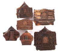 Six North West Indian carved wood printing blocks.