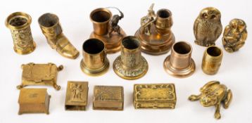 A group of sixteen early 20th century brass vestas, including one in the form of an owl,