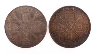 Two higher grade double florins. Dated 1887 and 1889.