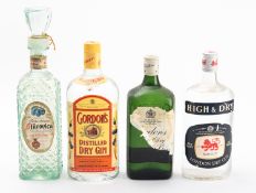 Two bottles of 1970s Gordons Dry Gin.