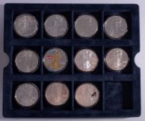 Eleven USA Liberty 1oz fine silver dollars.