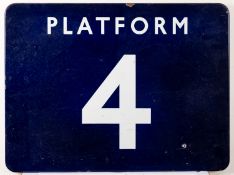 A 20th Century enamel railway station sign 'Platform 4'.