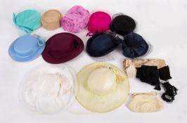 A quantity of various lady's fascinators and occasion hats, including a light blue 'Walman',