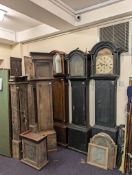 Six various longcase clock cases, hoods and hood doors, dating from the mid-18th century,