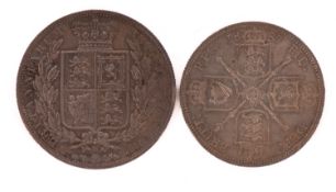A scarce better grade 1882 Half Crown coin. Together with an 1887 double Florin.