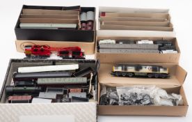 Two Hornby OO/HO locomotives and rolling stock.