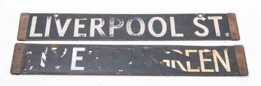 A 20th century double sided enamel railway sign 'Aldgate/Liverpool St.'.