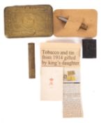 A 1914 Princess Mary Christmas tin , containing original .303 pencil and greeting card