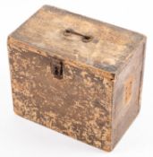 A 19th century wooden ammunition or explosives box, the top with iron handles and stenciled '...