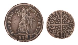 A Roman Siliqua of Constans (c 323-350) reverse victory mount mark SIS-Siscia,