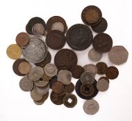 A mixed bag of world coins, including a 1797 Cartwheel Twopence and Penny,