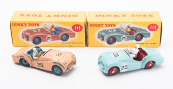 Two Dinky diecast Triumph TR2 Sports cars.