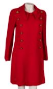 A 1960's 'Biba' red linen lady's mid-length double-breasted coat, with novelty sailor buttons,