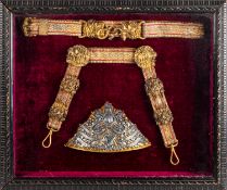 A George IV silver gilt and red leather sword belt, maker F& J, Birmingham 1827,
