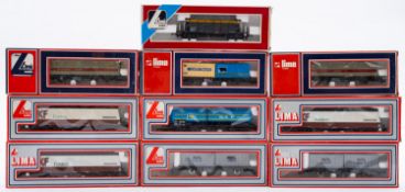 Ten Lima OO/HO goods wagons. Including bulkers, flatbeds and tankers etc, all boxed.