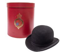 A black felt top hat. Made by Christys of London, size 6, 7/8, in red hat box.