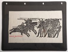 A David Gentleman signed wood engraving design for 1966 Battle of Hastings commemorative issue.