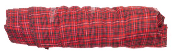 A swatch of various tartans. Including red and blue grounds in various styles.