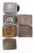 Six German army waist belt clasps. Various designs and sizes including an Aviators example.