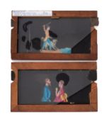 Two double slip magic lantern slides.