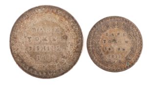 A George III three shilling bank token 1811, with an 1811 eighteen pence bank token.