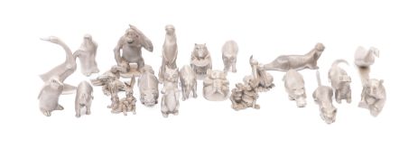 A collection of Royal Selangor Pewter animals,including elephants, meerkats, cats and birds etc,