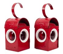 A pair of early 20th Century paraffin warning lamps.