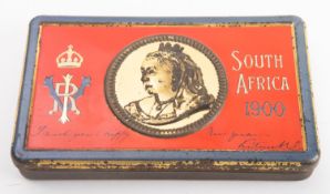 A Queen Victoria Boar War New Year 1900 Fry's Chocolate Tin containing original chocolate,